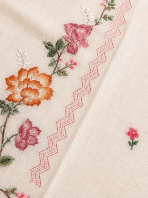 Ivory Blossom Embroidered Kurta Set with Matching Dupatta