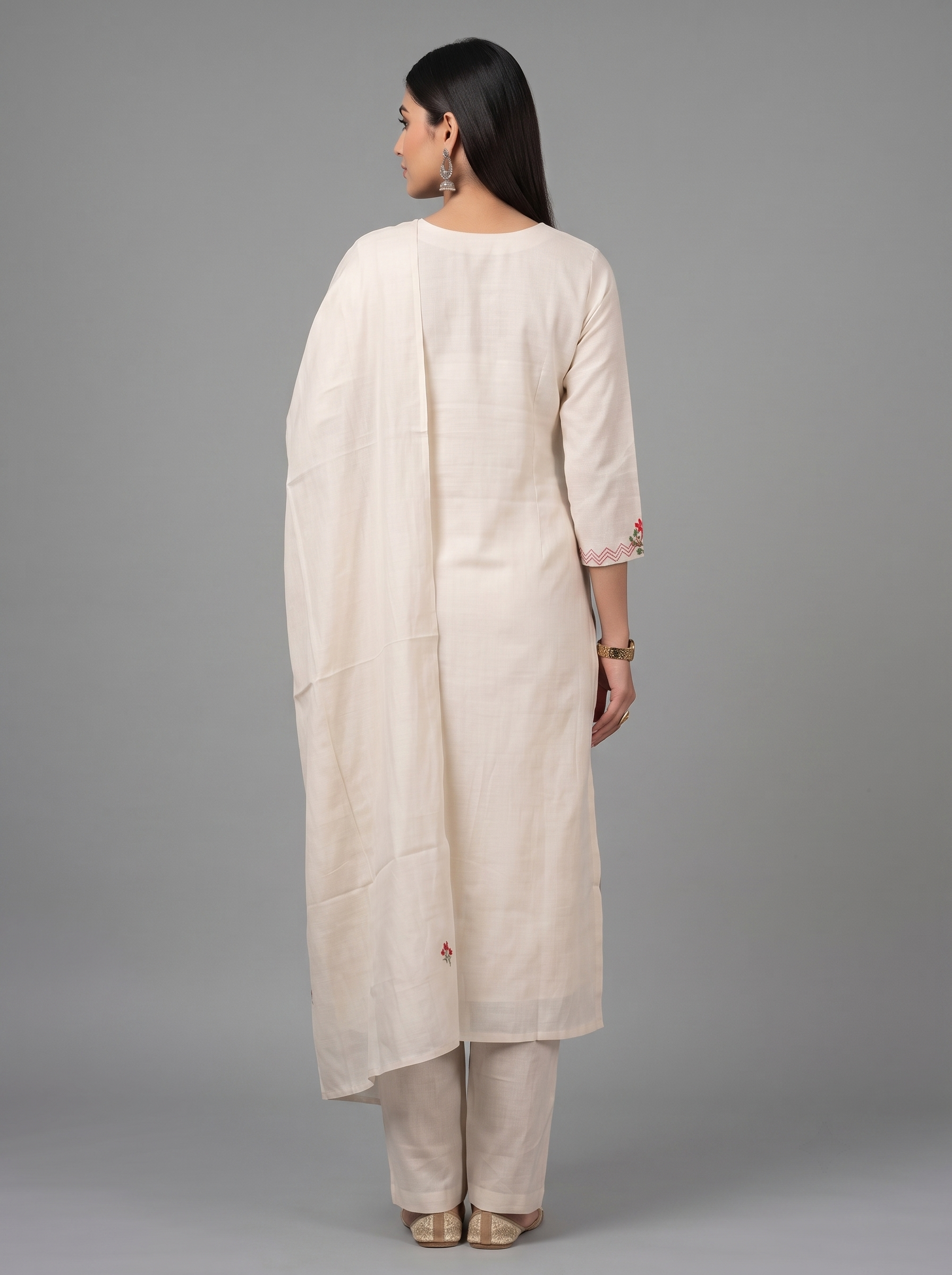 Ivory Blossom Embroidered Kurta Set with Matching Dupatta