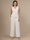 Striped Waist Coat Trouser Off White Set