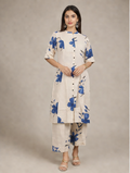Women Floral Print Kurta with Pockets and Palazzo , 2 Piece Set (Beige and Blue)