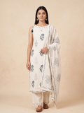 Strap Shoulder Kurta with Palazzo and Dupatta, 3-Piece Set (Off White)