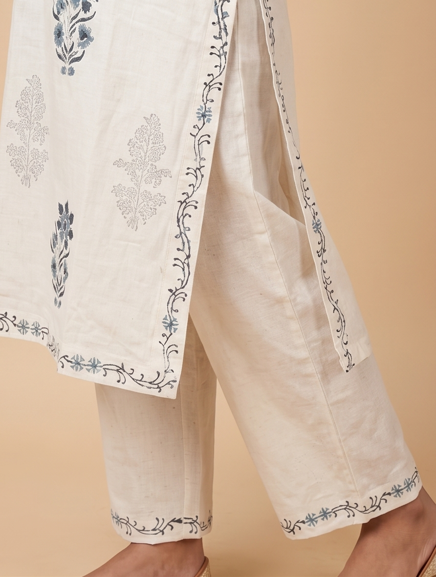 Strap Shoulder Kurta with Palazzo and Dupatta, 3-Piece Set (Off White)