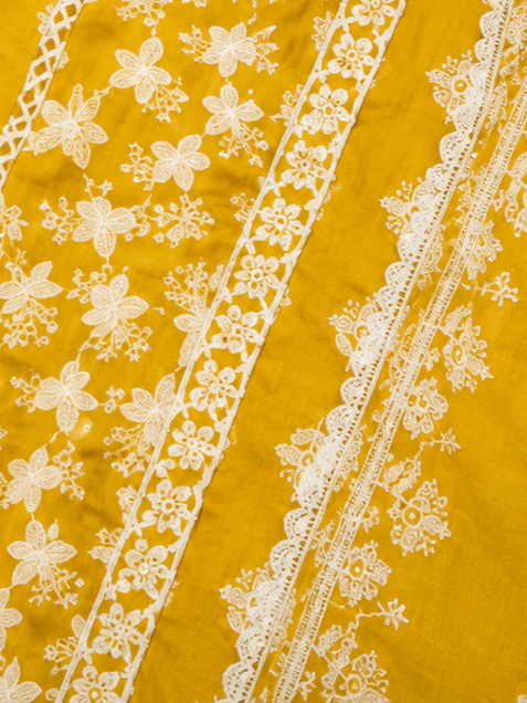 Mustard  Yellow Threadwork Anarkali Suit Set with Dupatta | Embroidered Mul Cotton Ethnic Wear (Copy)
