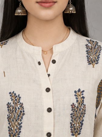 Women Floral Print Kurta with Pockets and Palazzo , 2 Piece Set (Beige and Orange)