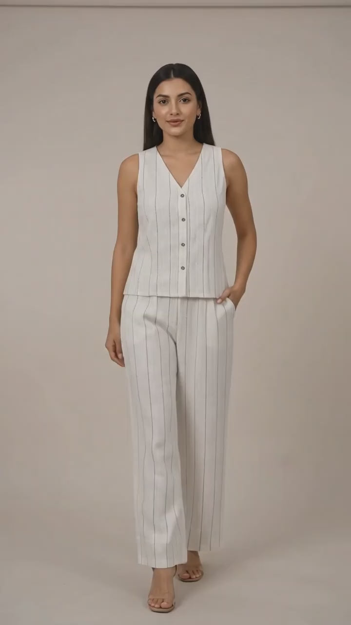 Striped Waist Coat Trouser Off White Set